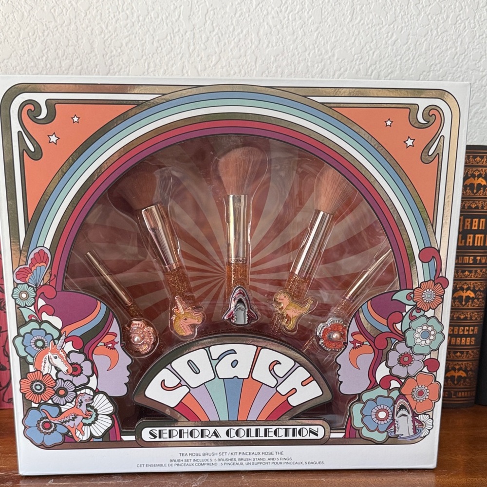 COACH x SEPHORA COLLECTION Tea Rose Set 5 BRUSHES + HOLDER & RINGS NEW IN BOX